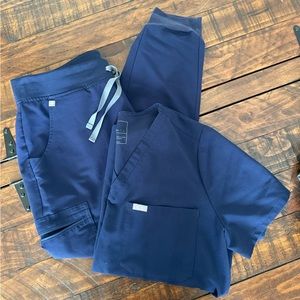 Figs Navy Blue Jogger Scrub Set, Womens Large